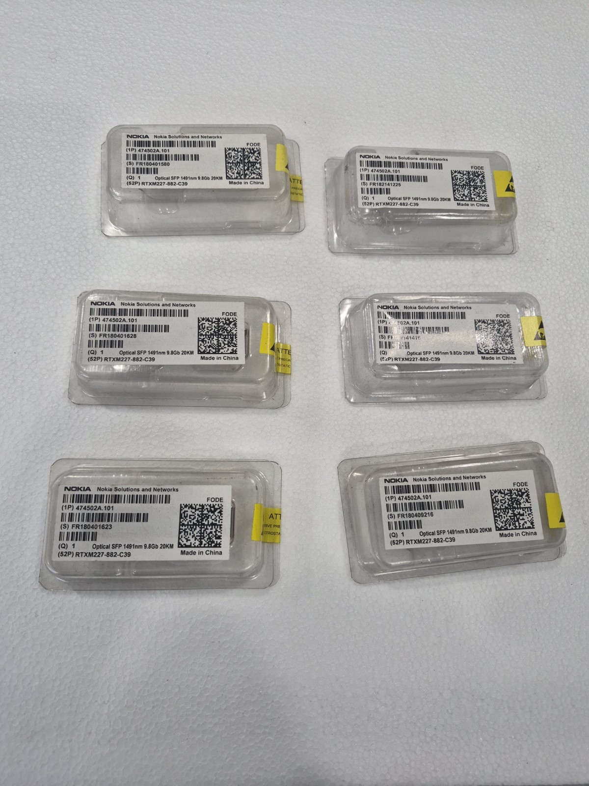 Lot Of 6 NOKIA FODE 474502A.101 Optical SFP 9.8Gb 20KM, RTXM227-883-C39  