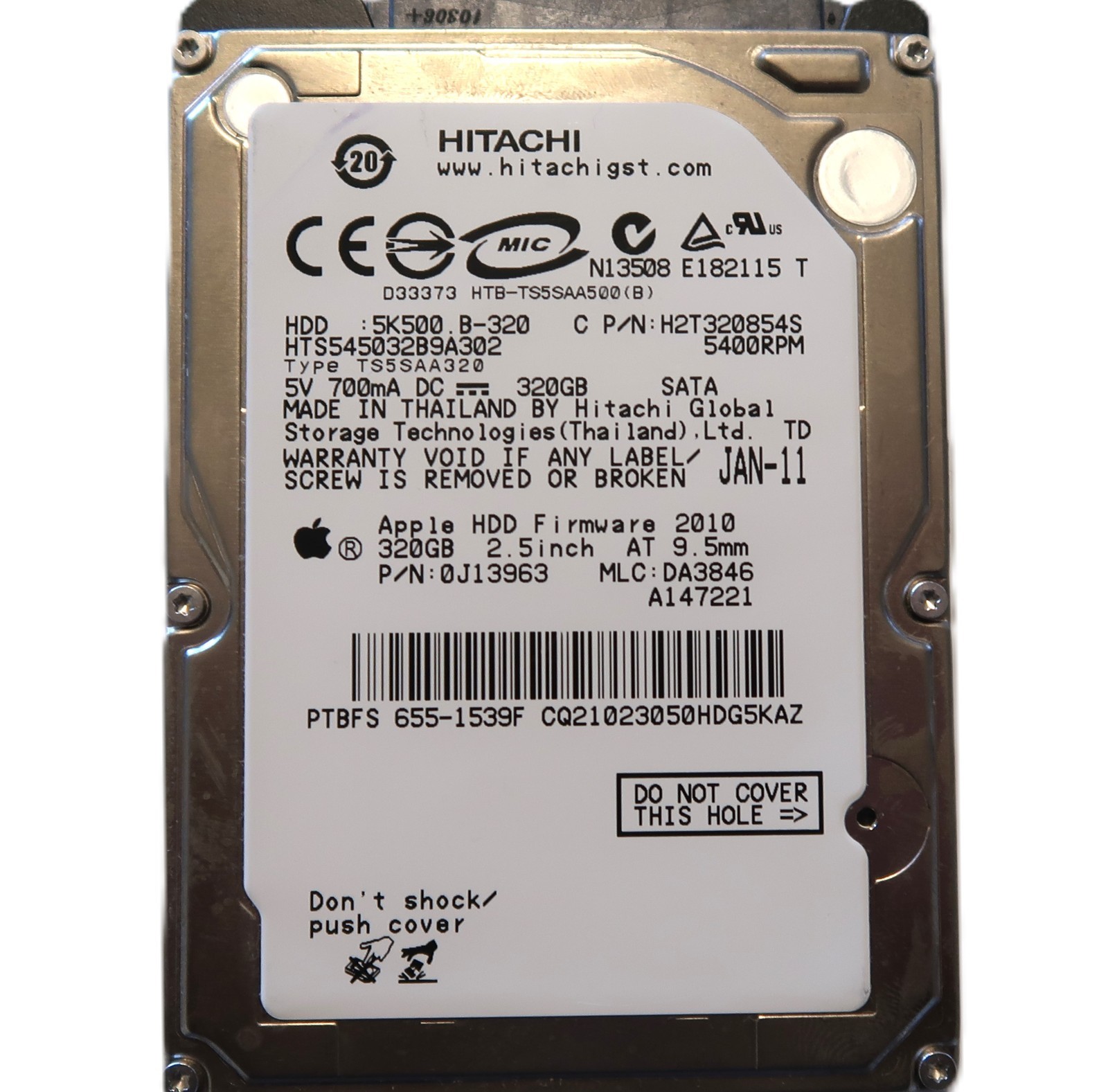 Hitachi HTS545032B9A302 0J13963 DA3846 (CQ2) Thailand 2.5" 320gb Sata HDD 2011