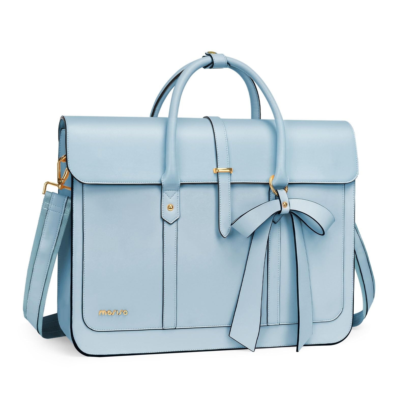 MOSISO Laptop Bag for Women, 15-15.6 inch PU Leather 16 inch, Air Blue