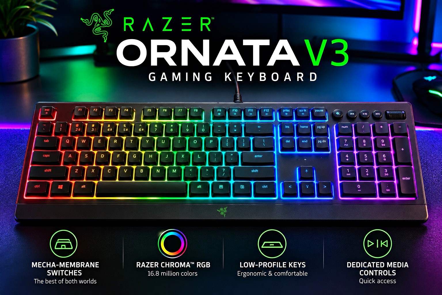 Razer Ornata V3 Wired Gaming Keyboard Illuminated Black English QWERTY