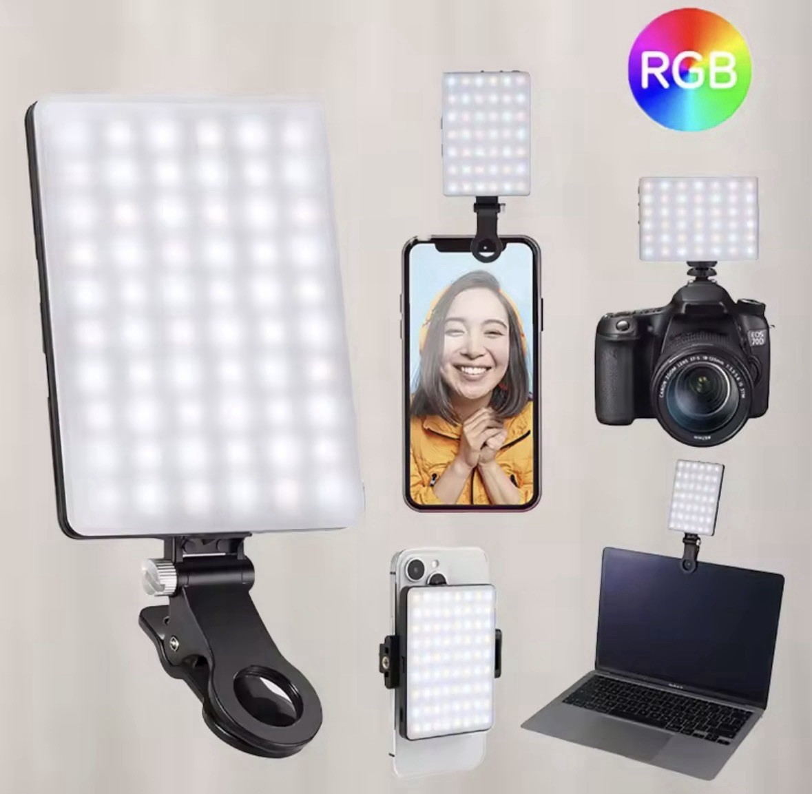 Smart Clip-On Video Light Phone Laptop USB Rechargeable for Streaming