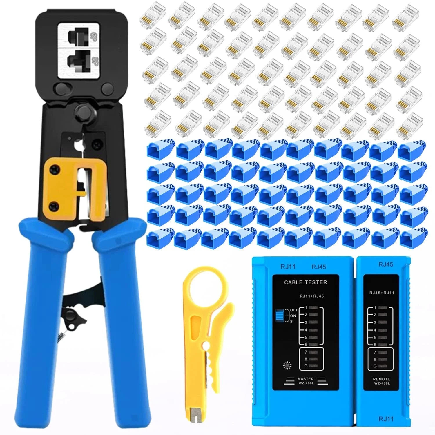 RJ45 Crimping Tool for Cat6Cat5e 50 Pass-Through Connectors & Tester