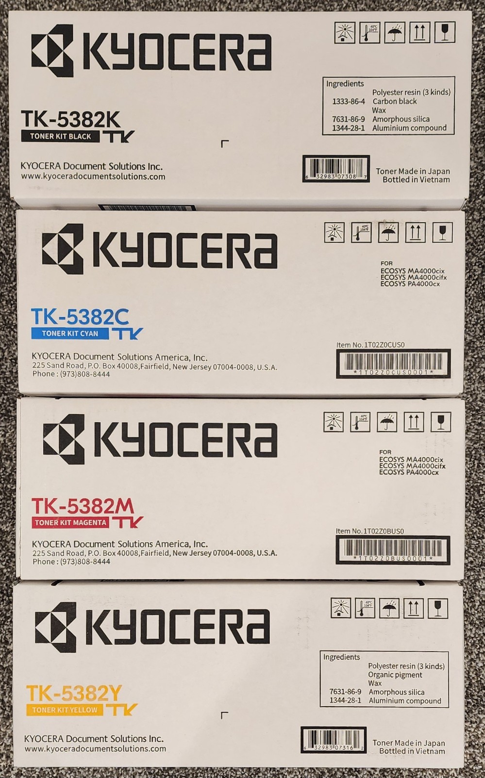 Genuine OEM KYOCERA TK-5382 Toner Cartridge SET - TK-5382K/C/Y/M - 1 each SEALED