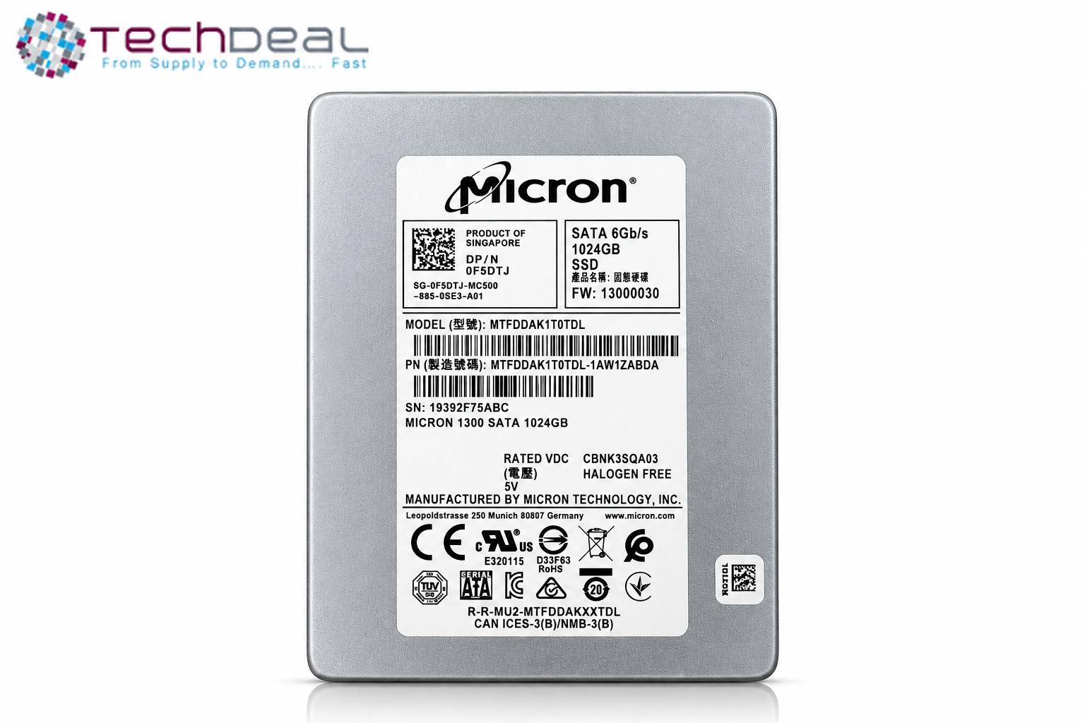 MICRON 1TB TLC SATA III 2.5 SFF 1300 SERIES 6GB/S SSD MTFDDAK1T0TDL 1024gb