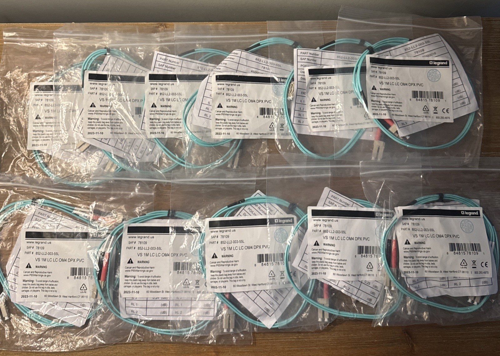 NEW Legrand-1M- LC/LC- OM4 DPX PVC (LOT OF 10)