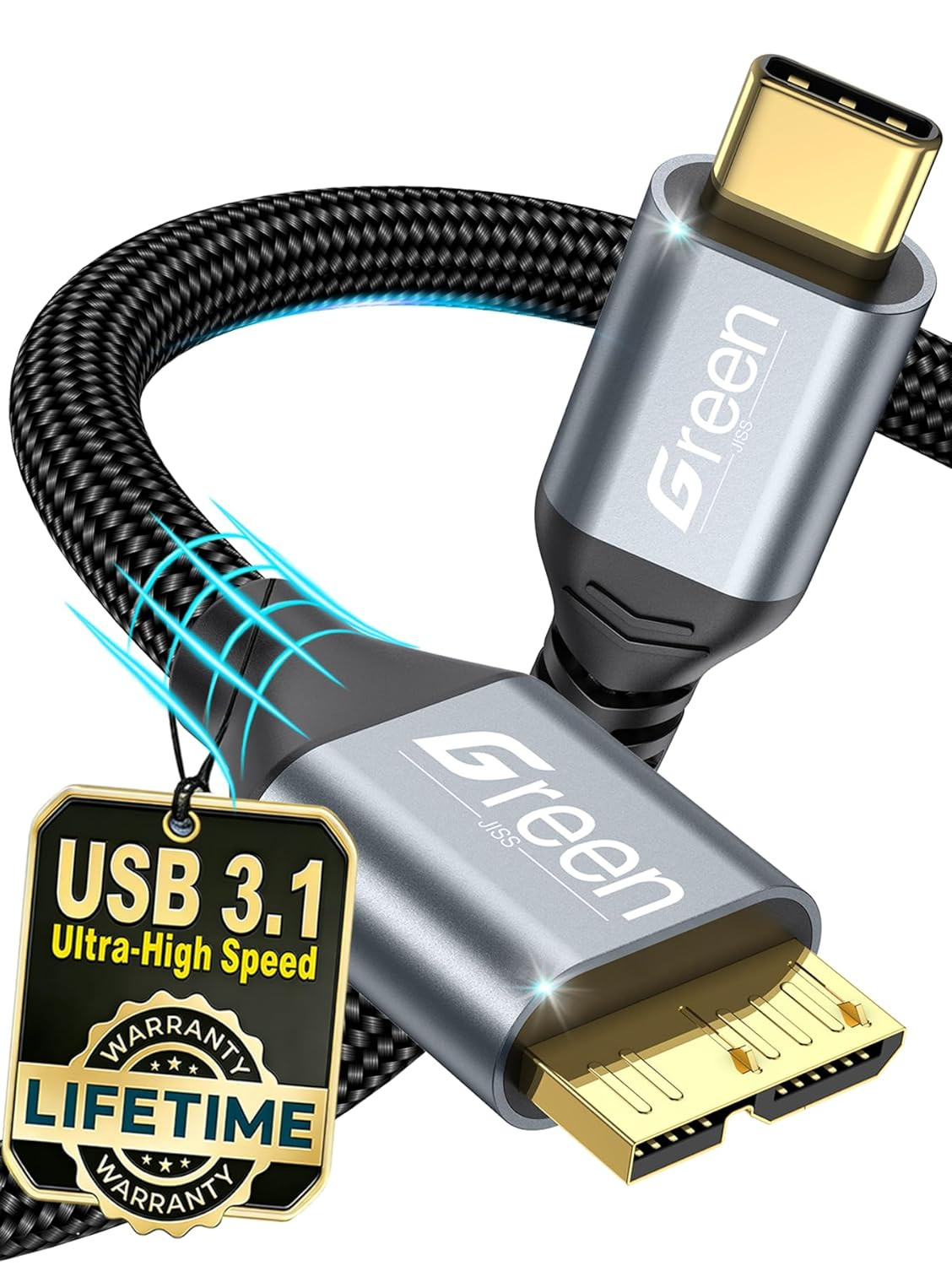 10 Gbps Micro B to USB C Cable, 1Ft 1.5Ft 3Ft 6Ft 10Ft Gold-Plated