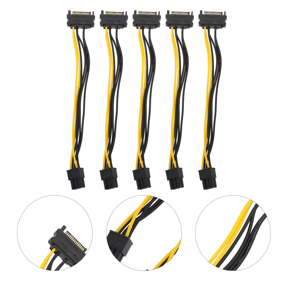 5Pcs Reusable 15Pin to 6Pin Pcie Graphics Power Cable Black ABS Home Use
