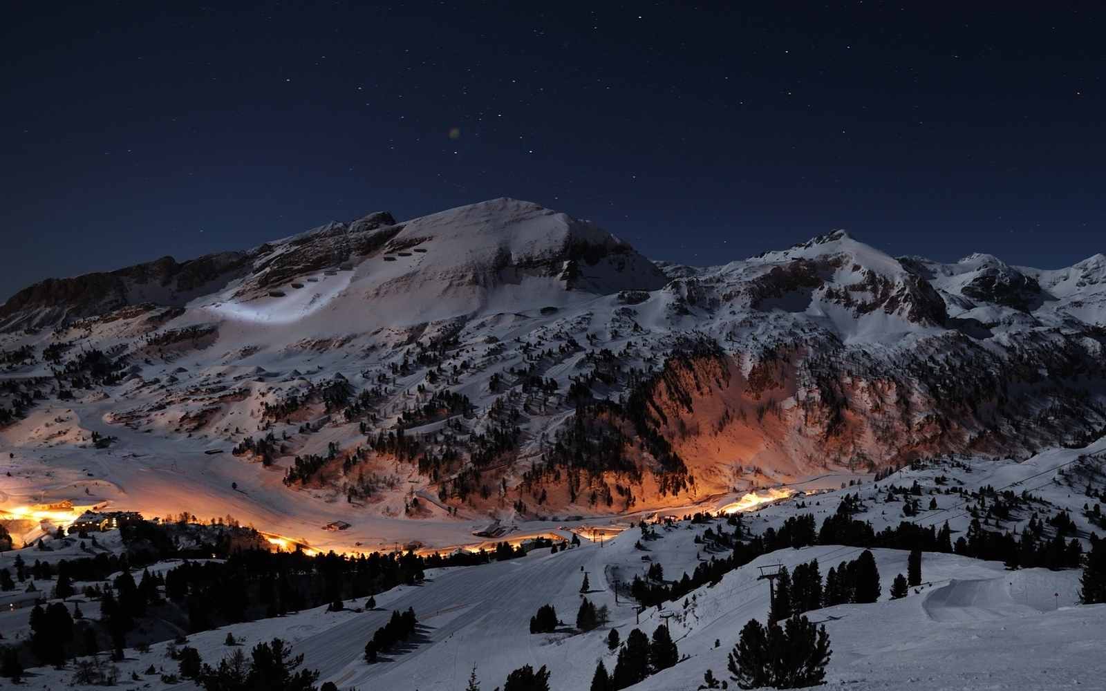 Landscape night mountains sky winter snow lights ski Custom Gaming Mat Desk