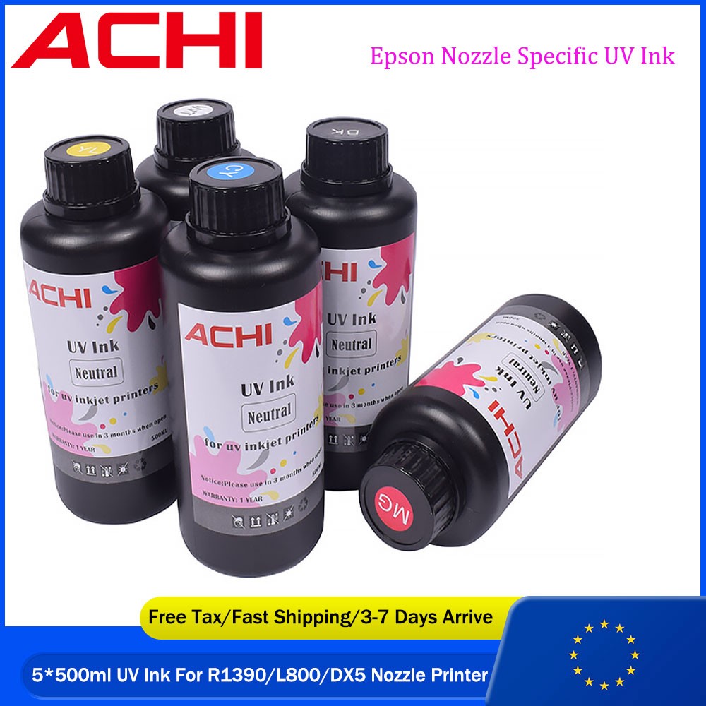 5*500ml UV INK For A3 A4 A5 Epson Nozzle UV Printer 5 Colors CMYKW Neutral Ink