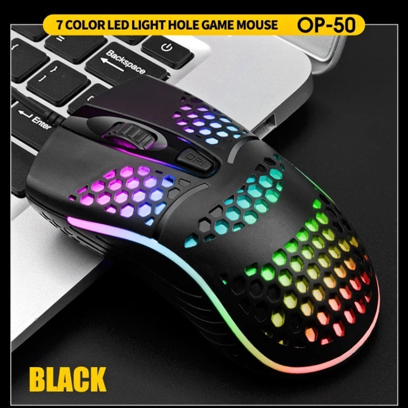 Wired Cable Gaming 7 Breathing LED Back Light Optical Mouse USB Computer Hollowe