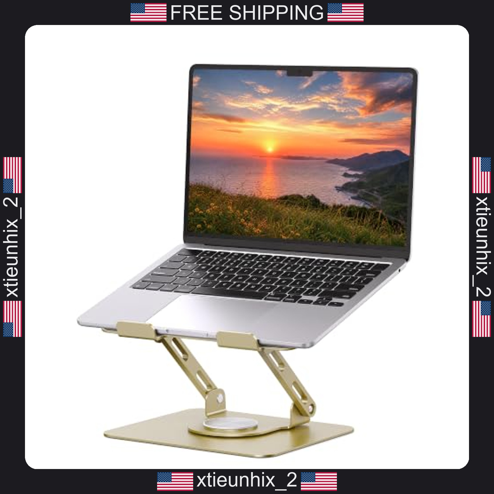 Laptop Stand 10-17 Inch Adjustable Swivel Metal Riser Gold