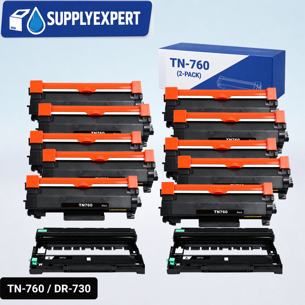 10PK TN760 TN730 Cartridge w/Chip + 2PK DR730 Drum Brother HL-L2395DW