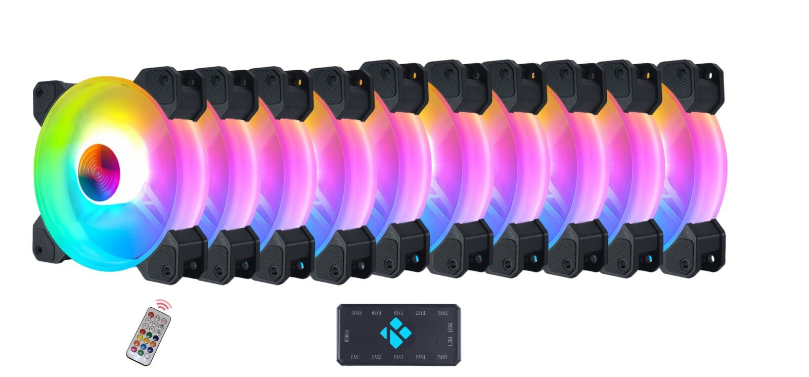 RK RGB LED 120mm Case/ CPU Fan, Ultra Quiet, High Airflow RGB- 10 pack **NEW**