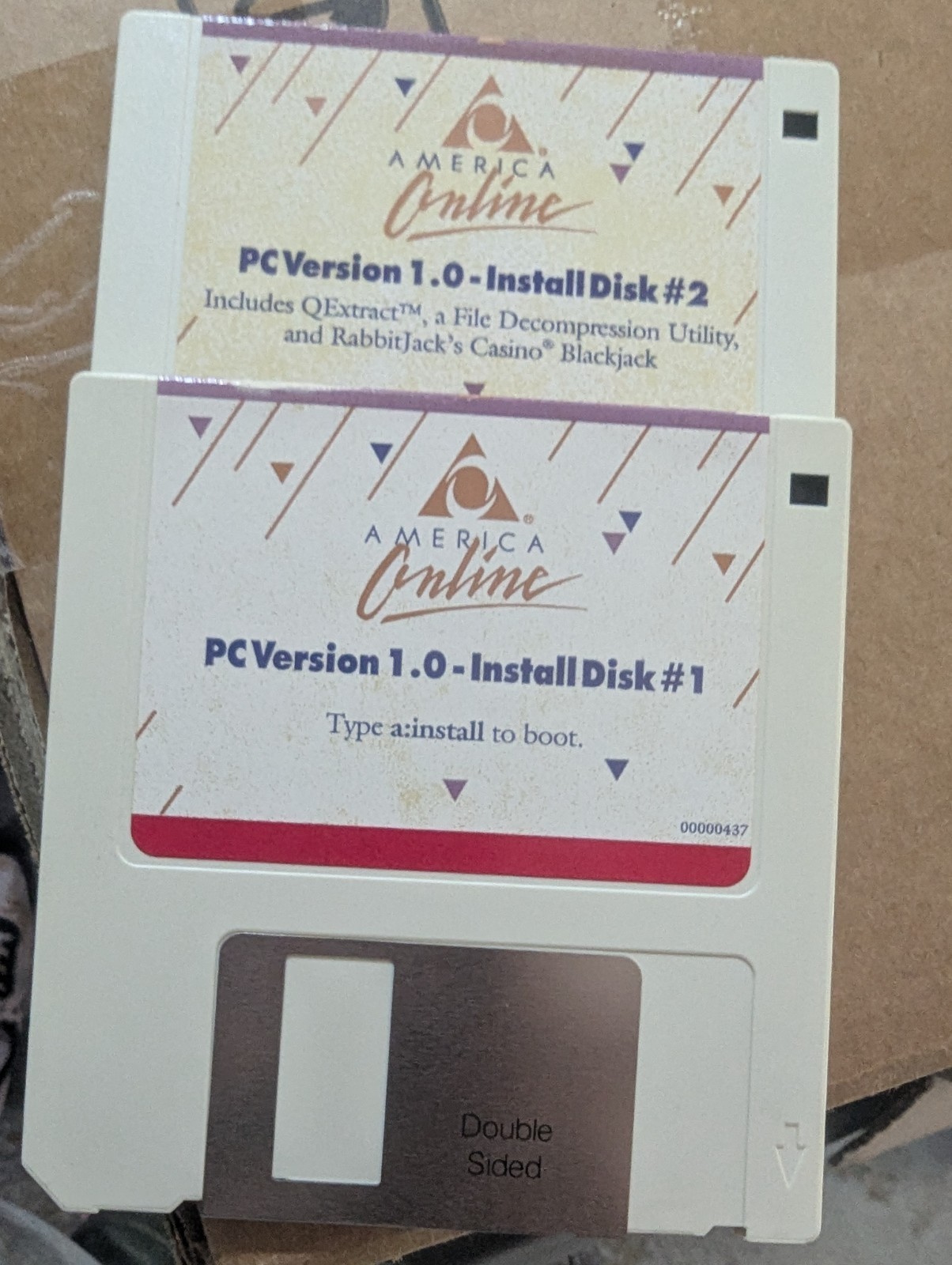 Vintage AOL America Online PC Version 1.0 Install Floppy Disks #1 & #2 DOS RARE