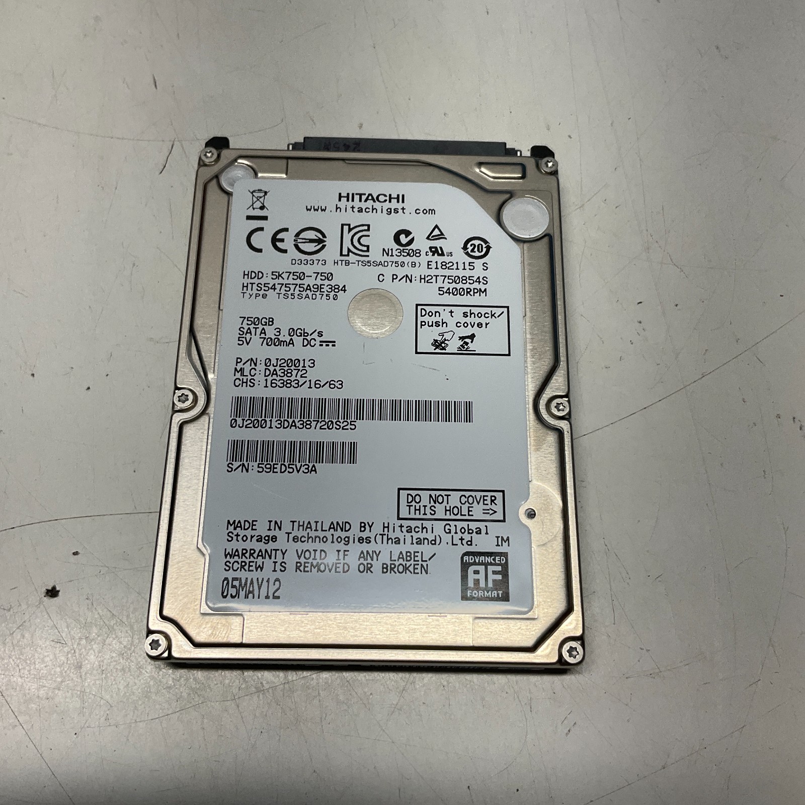 HTS547575A9E384 Hitachi 5K750-750 750GB 2.5" SATA Hard Drive Tested 