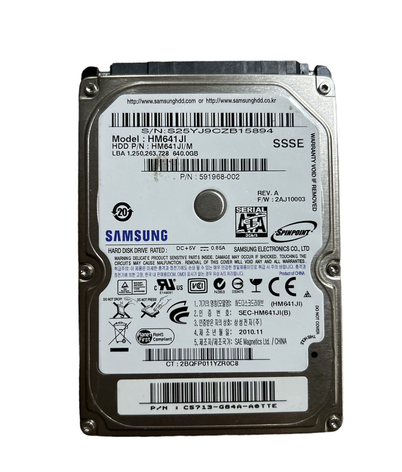 Samsung HM641JI pn: HM641JI/M 640GB 2.5