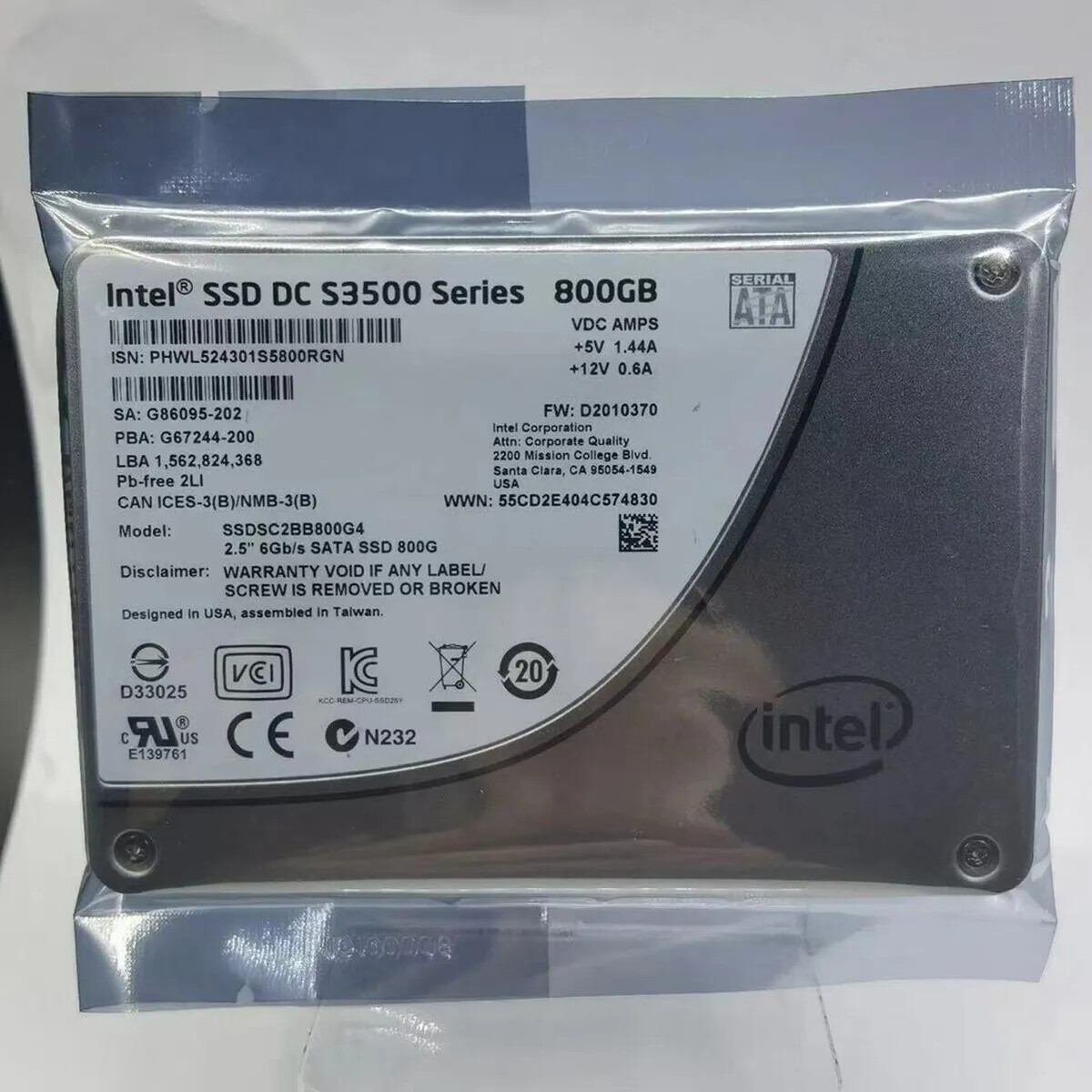 Intel DC S3500 Series 800GB SSD 2.5" SATA 6Gb/s SSDSC2BB800G4 Solid State Drive