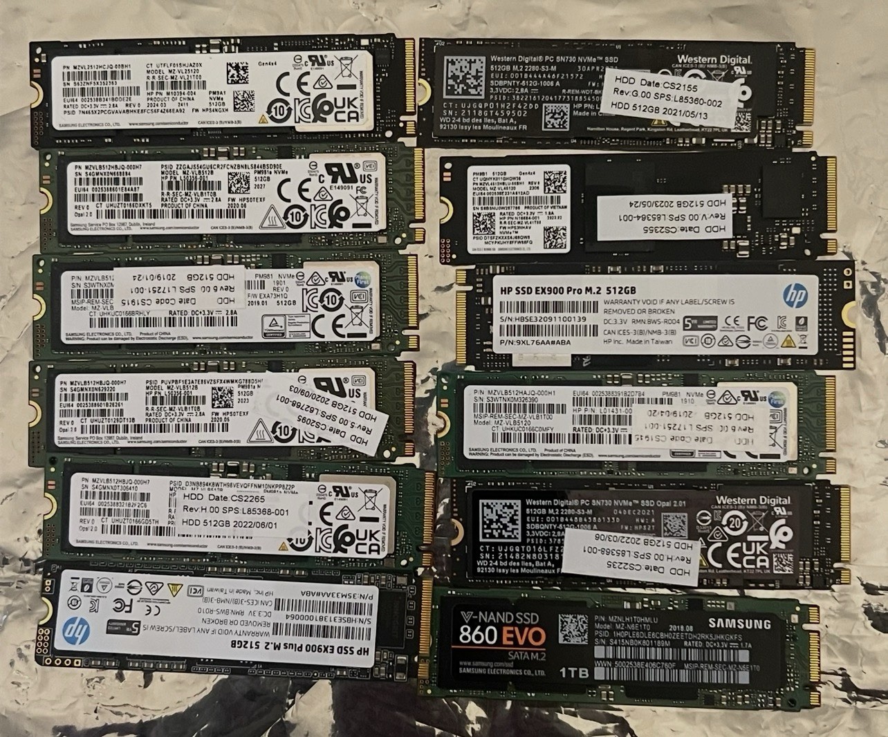 Lot Of 12 1TB & 512GB NMVe Drives- PLEASE READ DESCRIPTION. Pls Look At Pics.