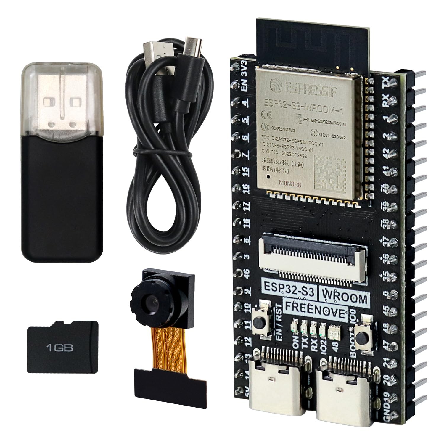 ESP32-S3-WROOM CAM Board, Dual-core 32-bit 240 MHz Microcontroller, Onboard C...