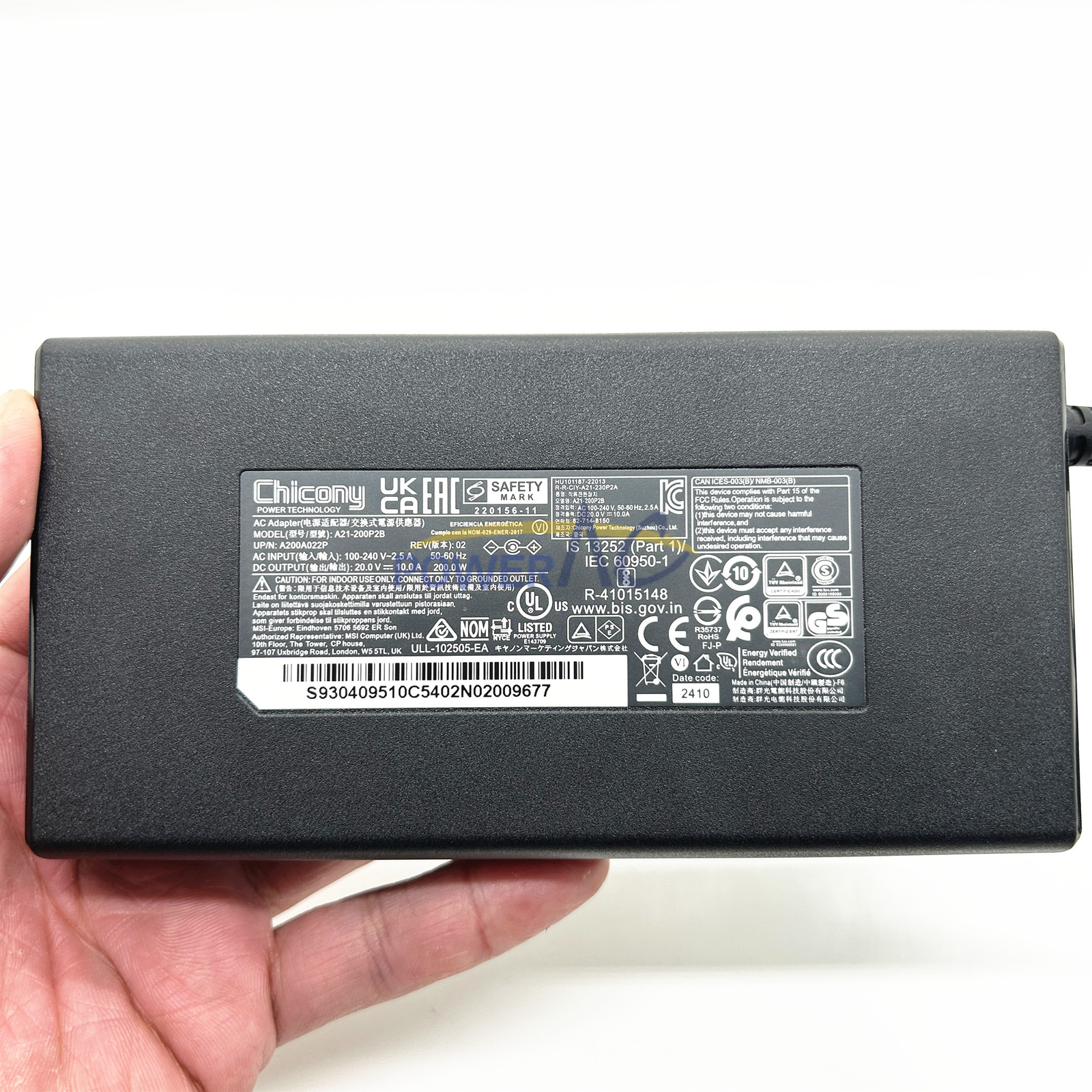 200W Chicony MSI A21-200P2B Katana A17 AI B8VE-896US Original AC Adapter Charger