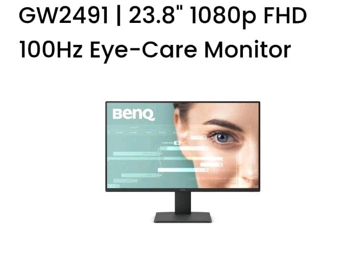 BenQ GW2491 23.8” 1080p FHD 100Hz IPS Eye-Care Monitor, HDMI, DisplayPort, 1080x