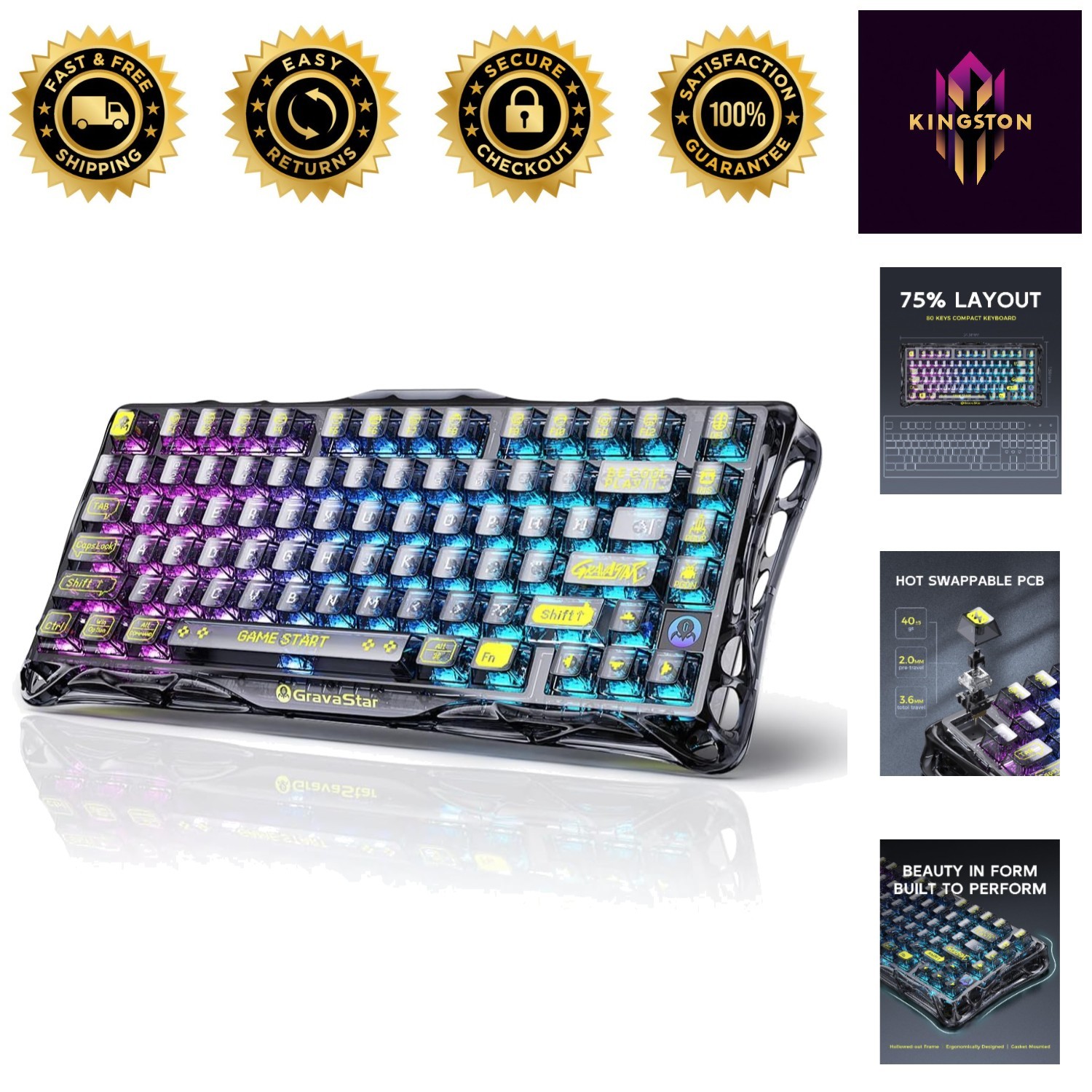 Compact Mercury K1 Lite Wireless Gaming Keyboard: 75% Layout & RGB Illumination