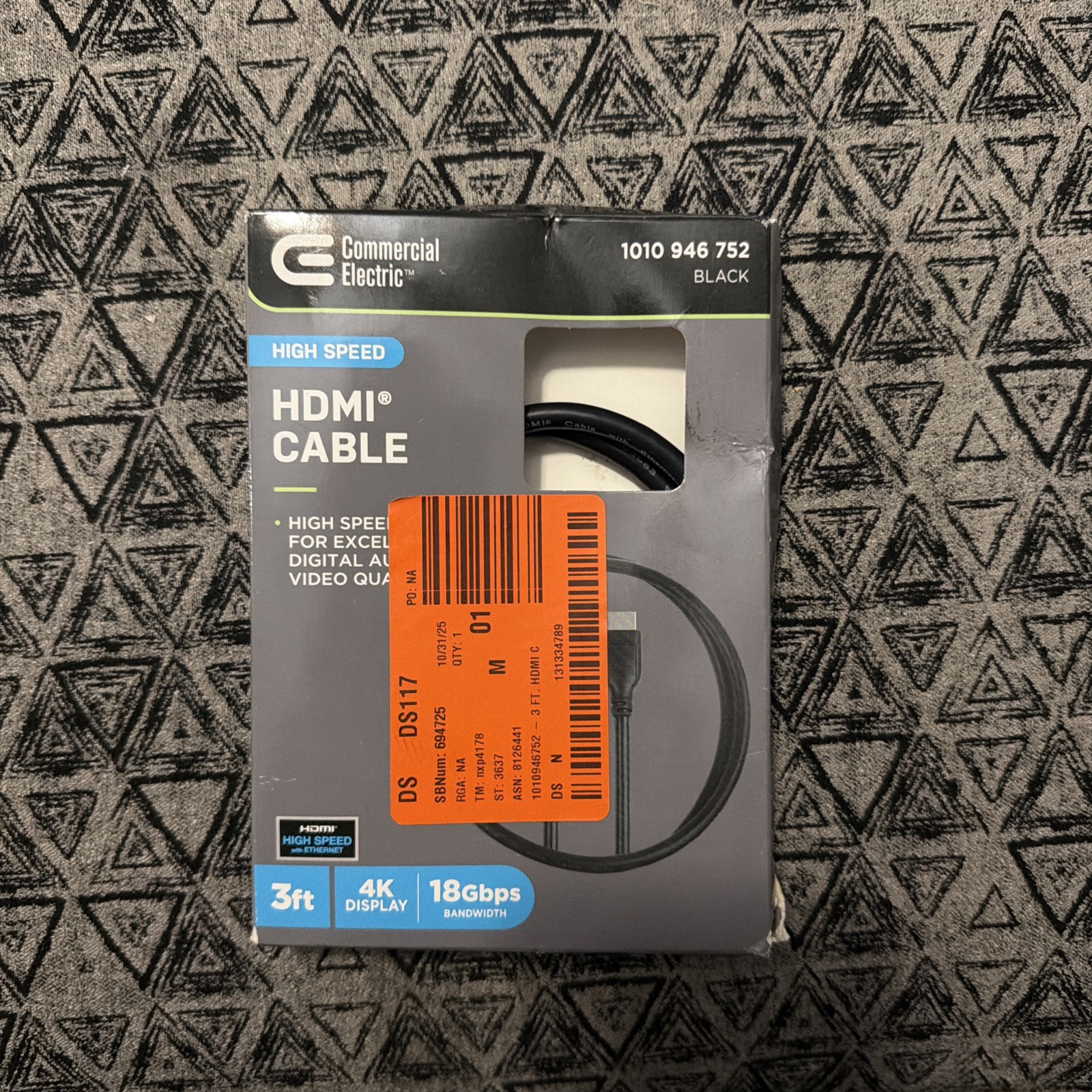Commercial Electric High-Speed HDMI w/ Ethernet Cable Black 3-ft HD1382