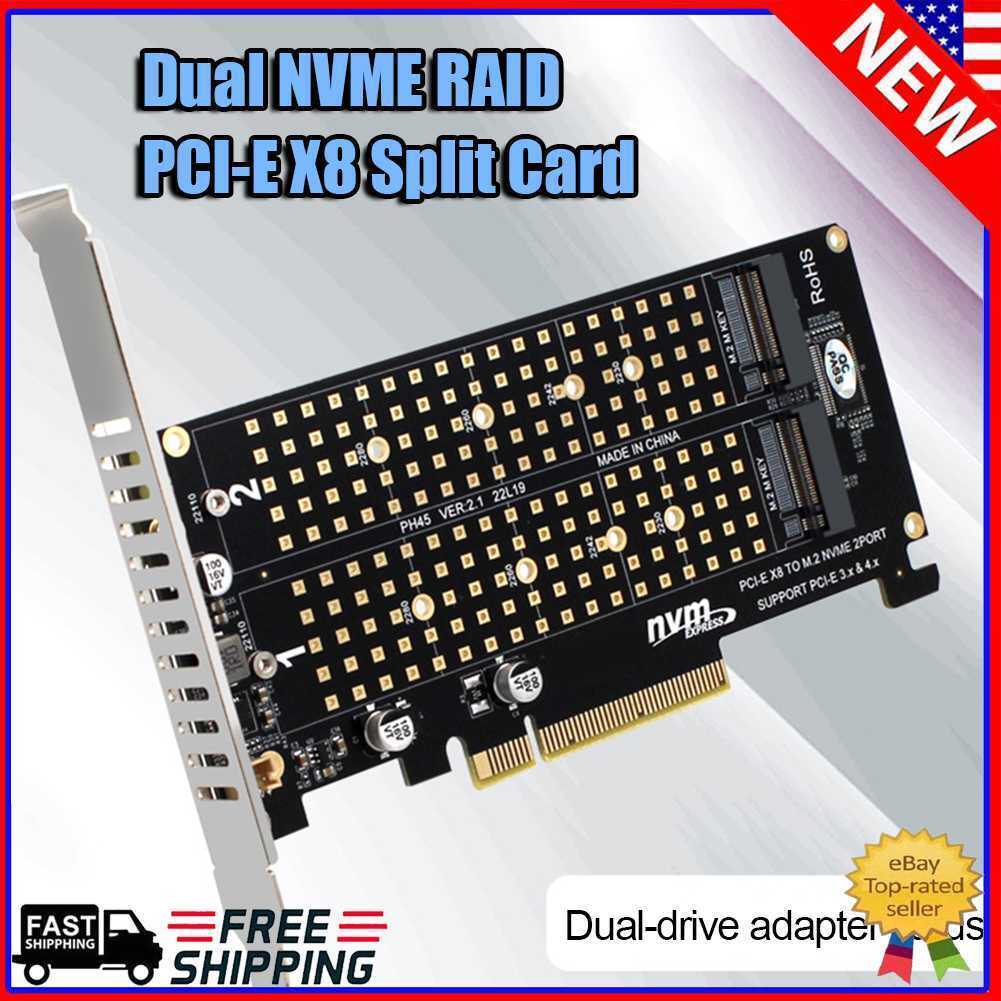 PCIEX8 To NVME M.2 MKEY Adapter 2 Ports Expansion Card SATA M.2 SSD PCIE Adapter
