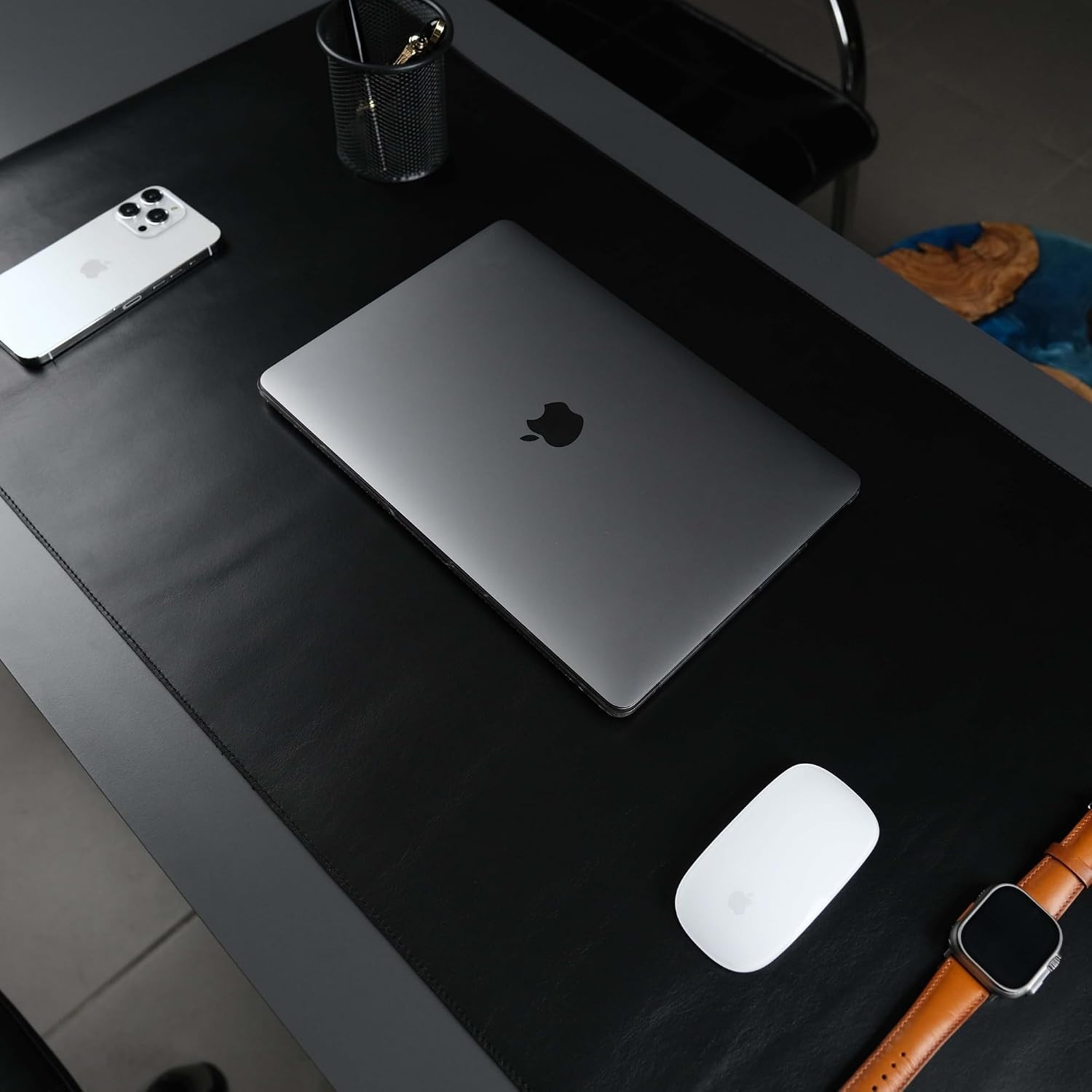 Jersey Genuine Calfskin Leather Desk Pad, Office Desk Mat with Non-Slip Bottom,