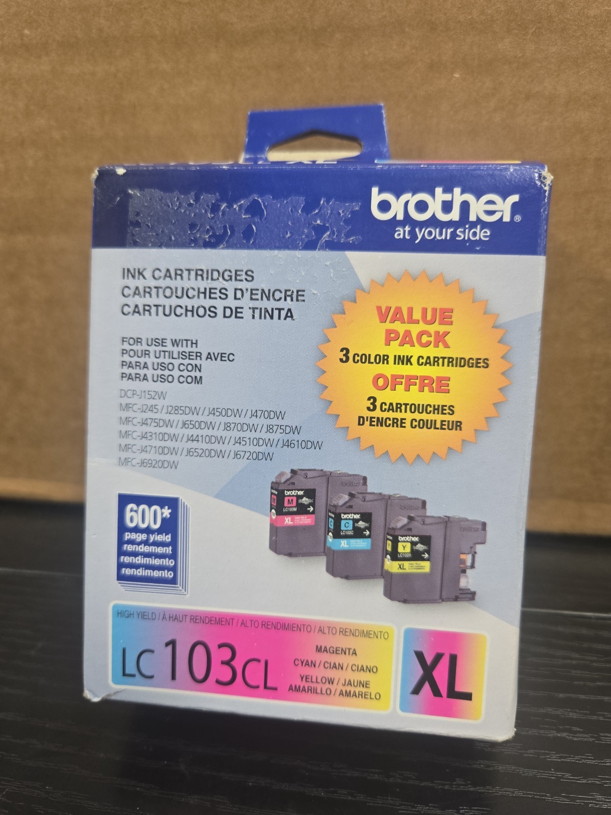 Genuine OEM Brother LC103CL XL 3PACK 600 Page High-Yield Ink Cyan Magenta Yellow