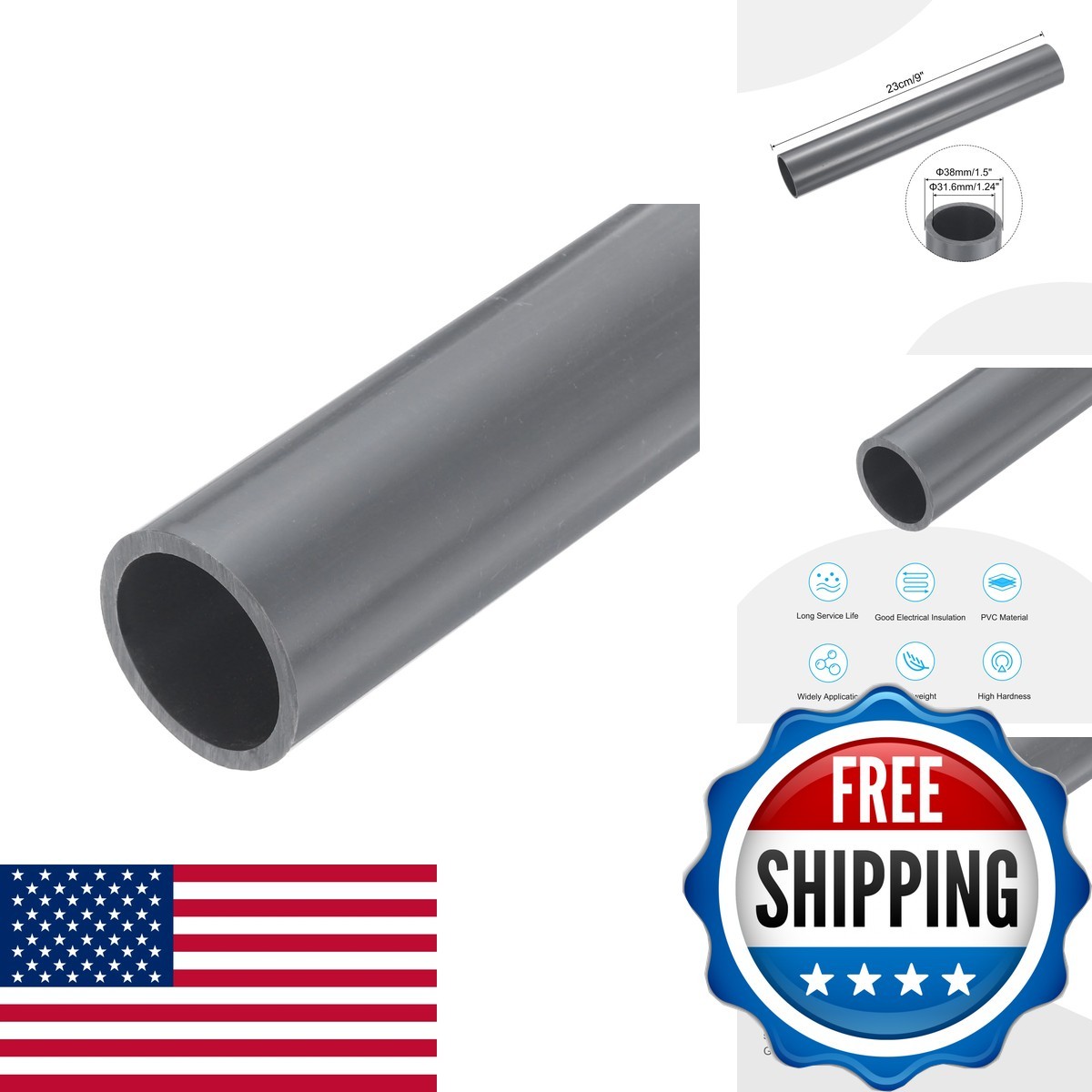 MECCANIXITY 1 1/2" PVC Rigid Tube Round Pipe Tubing 31.6x38mm 9" Light Grey