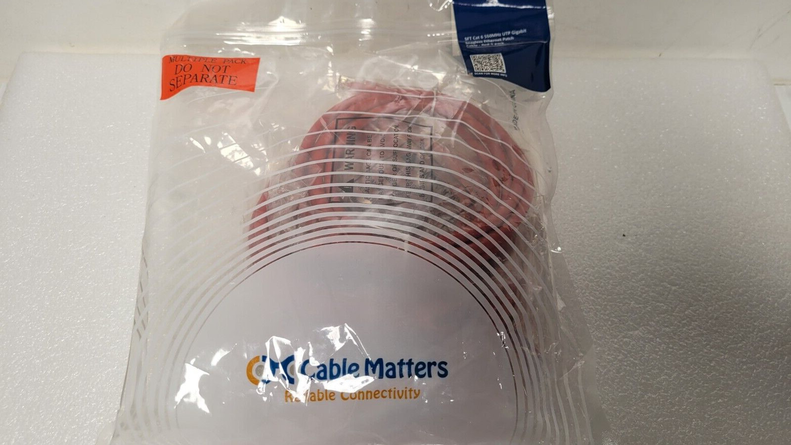 5-pack 5ft Cat6 550MHz UTP Gigabit Snagless Ethernet Patch Cable Red