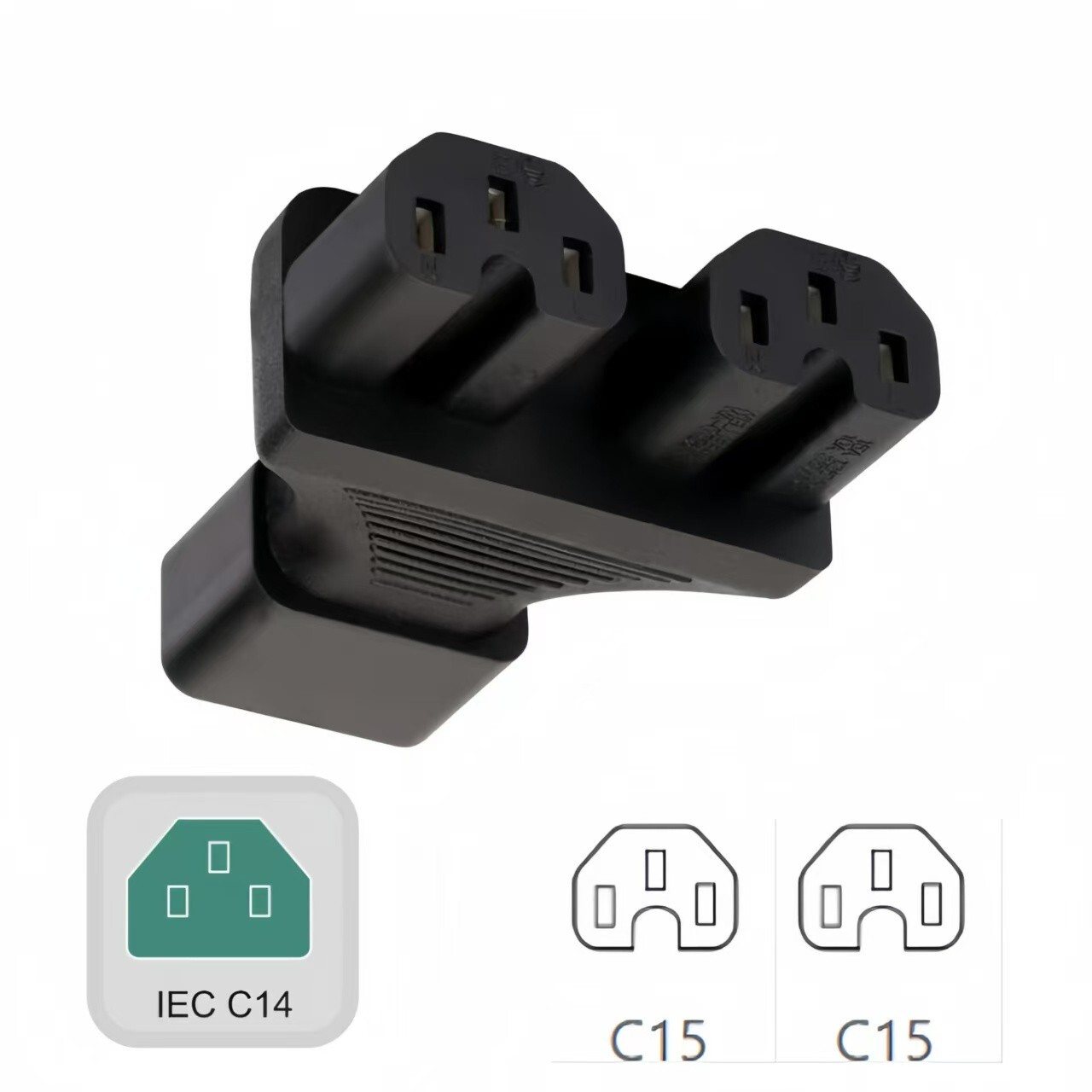 (5PACK) IEC 320 C14 to 2*C15/C13 Y splitter Power adapter 15A 125V 10A 250V