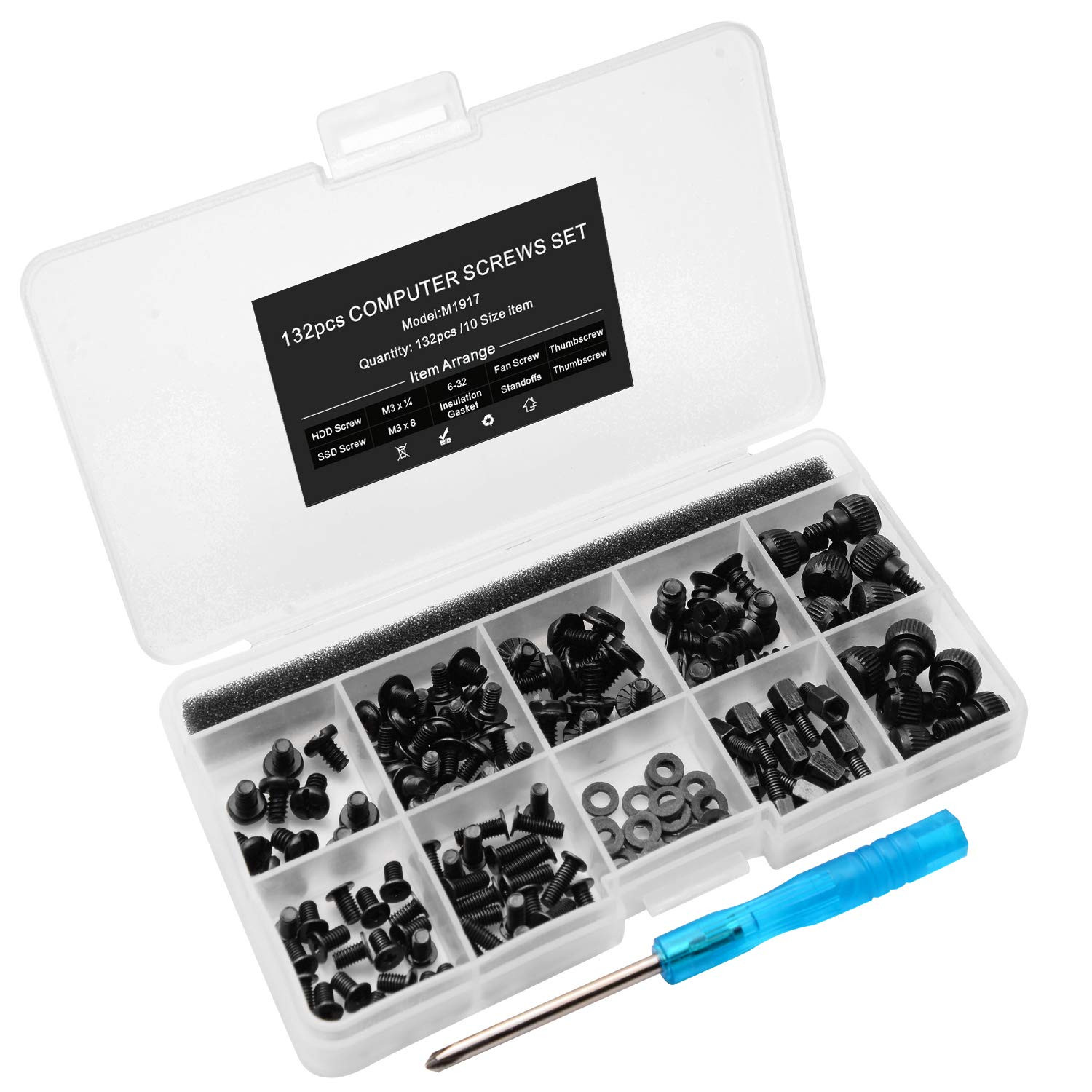 132Pcs PC Build & Repair Screw Kit with Screwdriver for Motherboard, GPU,HDD, Ss