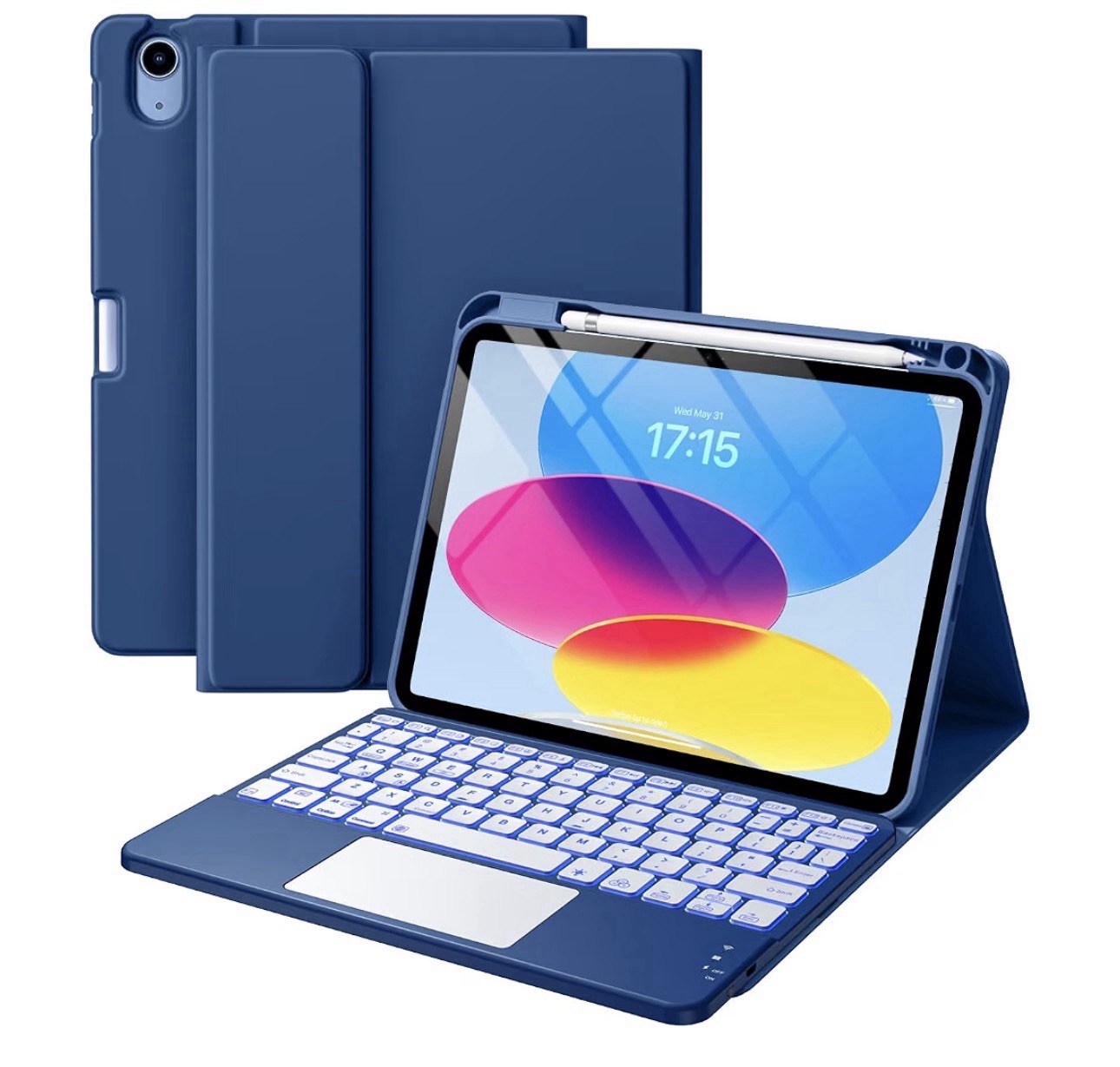 Navy Blue iPad A16 11th/10th Generation Case W/keyboard  Folio Cover