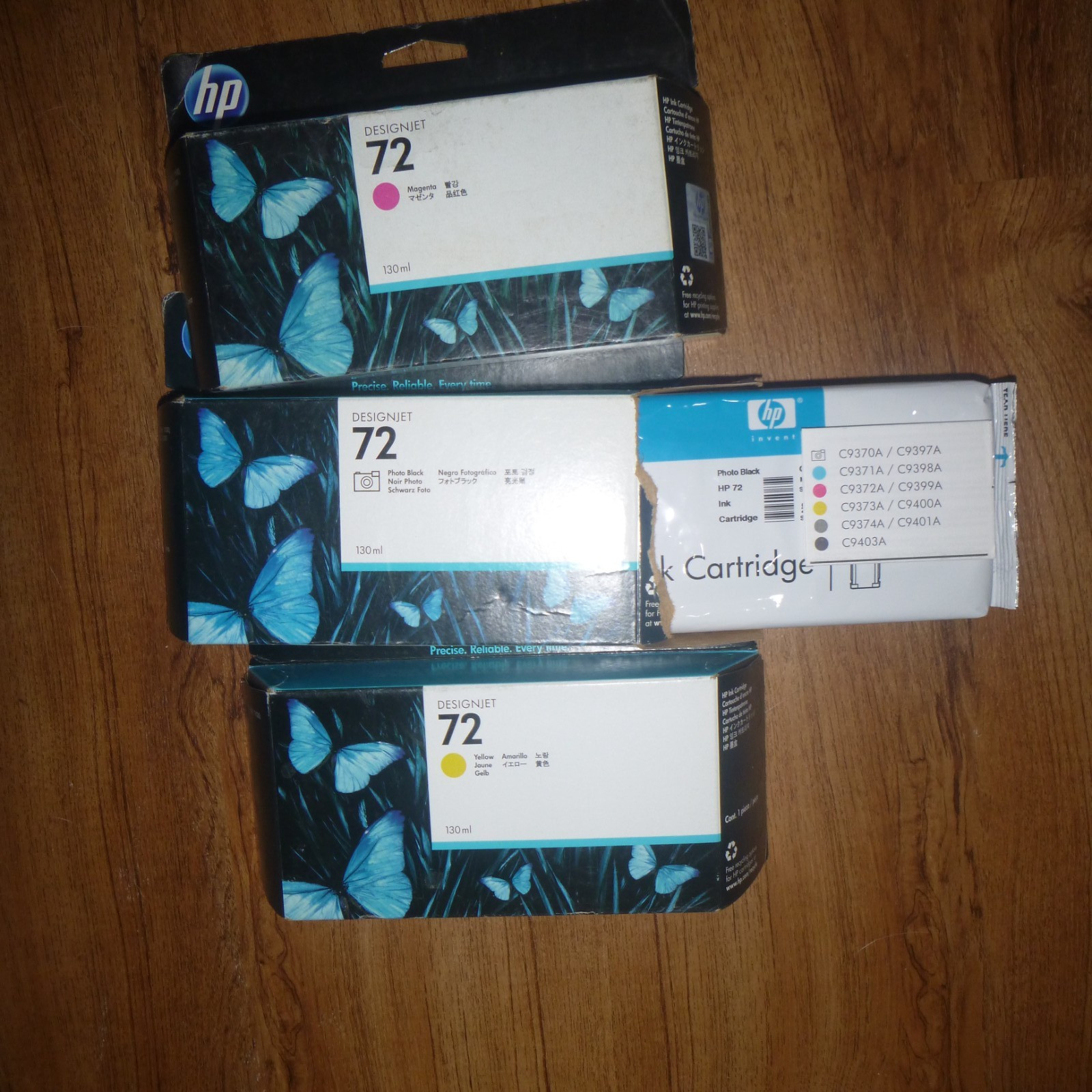 hp 72 ink cartridges PBK Y M Lot Of Three C9370a C9372A C9373a  NEW