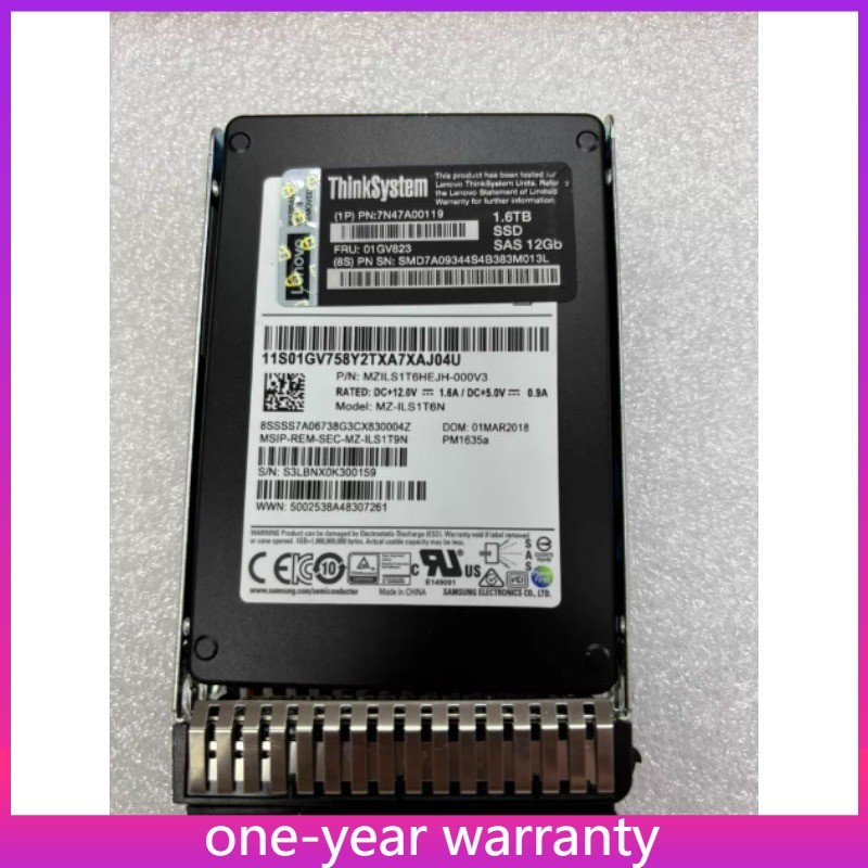 1PCS PM1635A Lenovo 01GV823 1.6T SSD SAS 12G 2.5 PM1635A SR Server Solid State