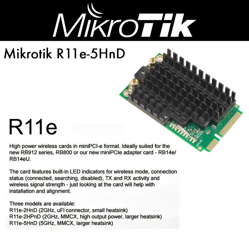 Mikrotik R11e-5HnD, High power 802.11a/n dual chain wireless card mPCIe 500mW