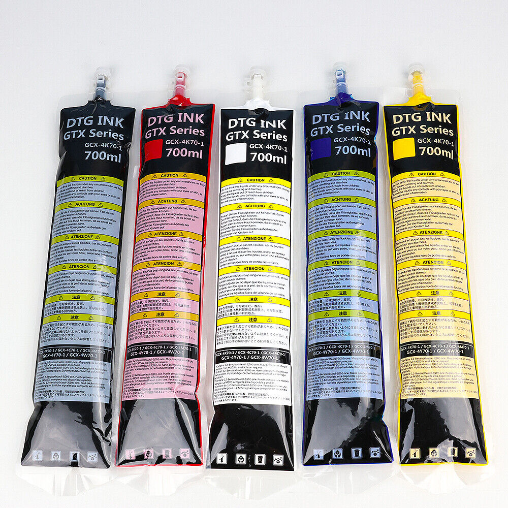 5pc 700ML Filled Ink Bag with DTG Ink for Brother GTX GTX Pro Printer