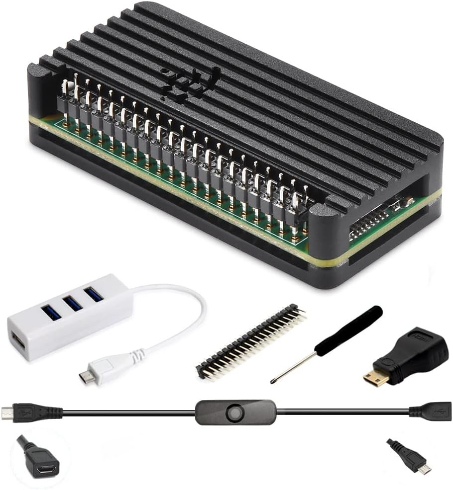 Kit Carcasa de Aluminio para Pi Zero Dos con Adaptador HDMI y Hub OTG con Cable