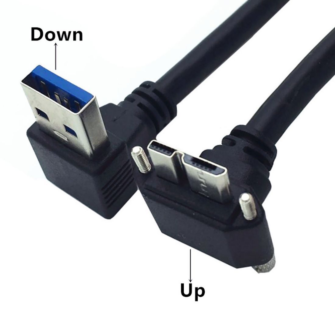Cablecy Down Angled 90 Degree USB 3.0 A Male to Micro-B 3.0 Plug Angled