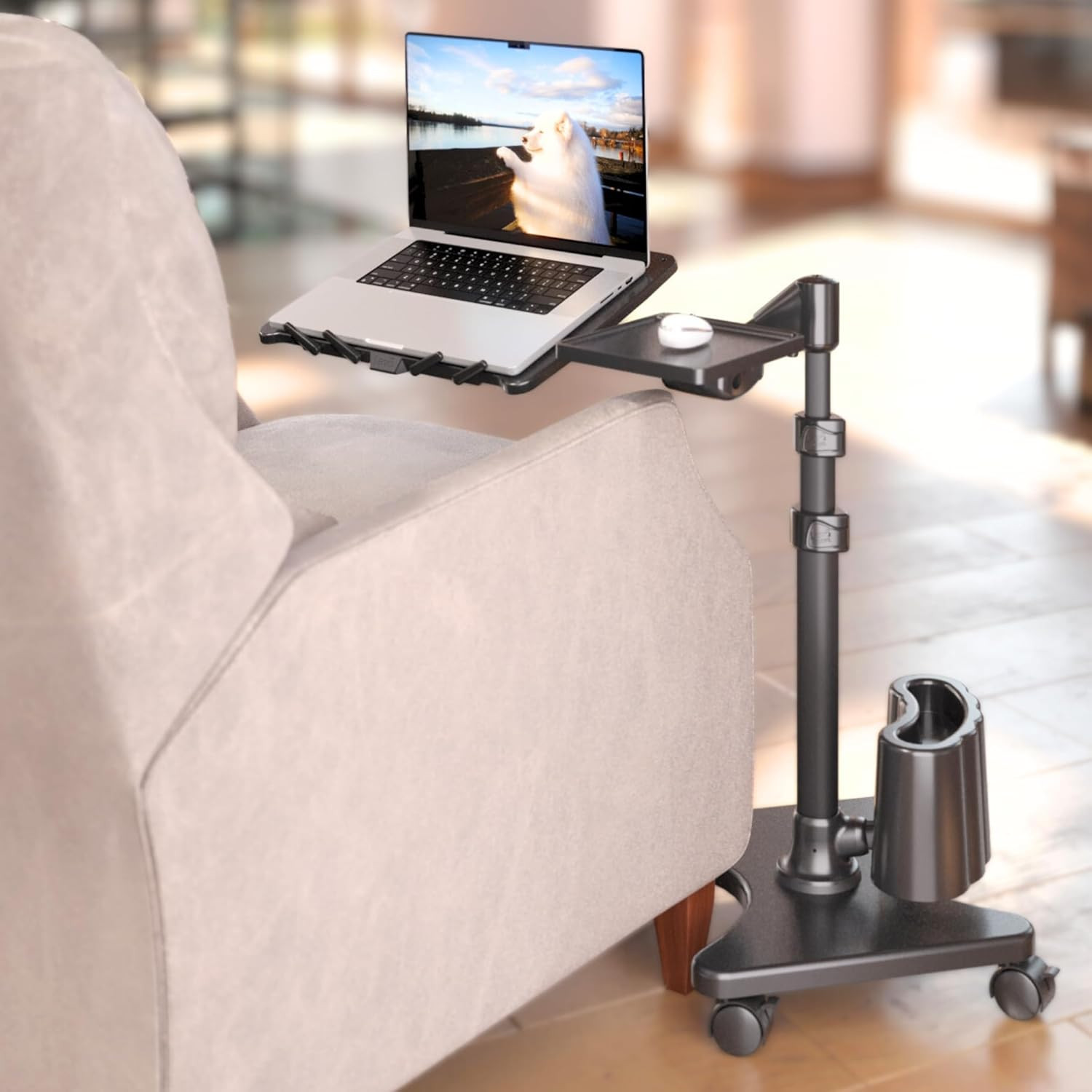 G2 Deluxe Rolling Laptop Stand, Height-Adjustable Desk with Mouse Tray