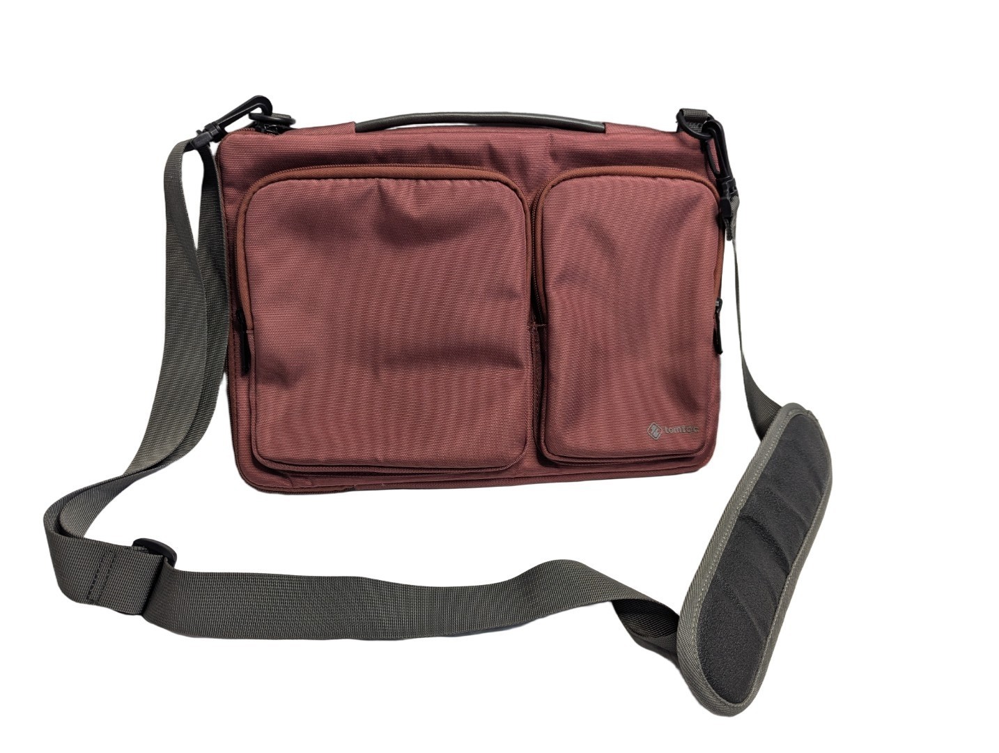 Tomtoc 360° Protective  Laptop Shoulder Bag 14" x 10" Padded Red Gray