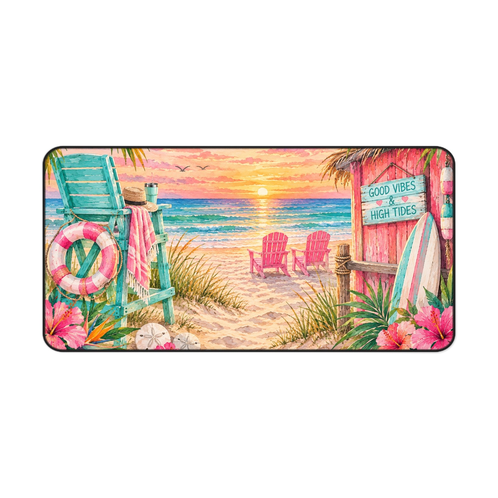 Tropical Beach Sunset Desk Mat | Good Vibes High Tides - Mouse Pad - 3 Sizes