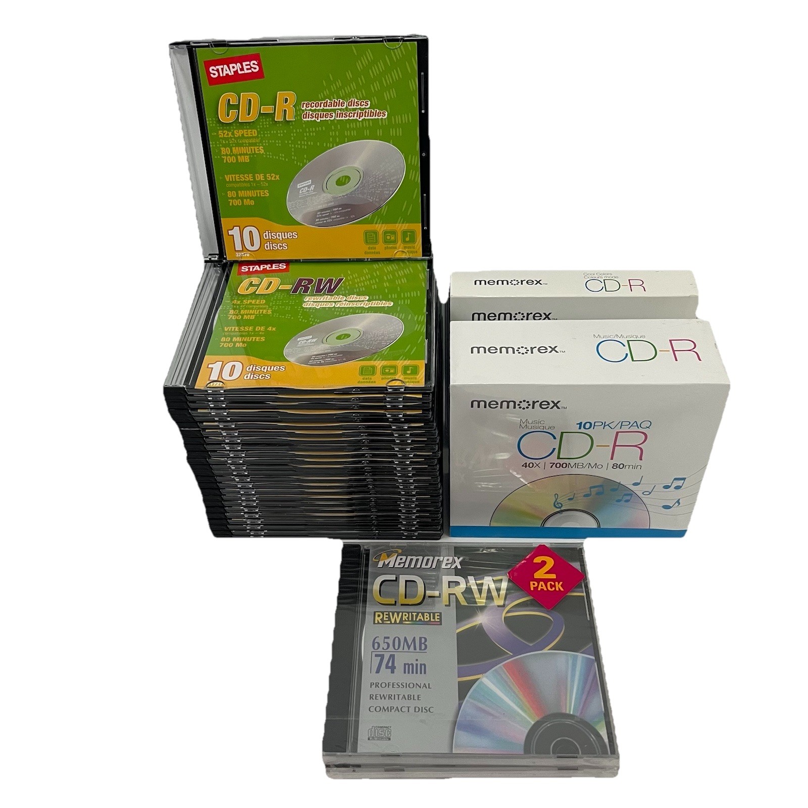 LOT Of 42 Memorex & Staples CD-R Cd RW Discs Color New Blank 9766