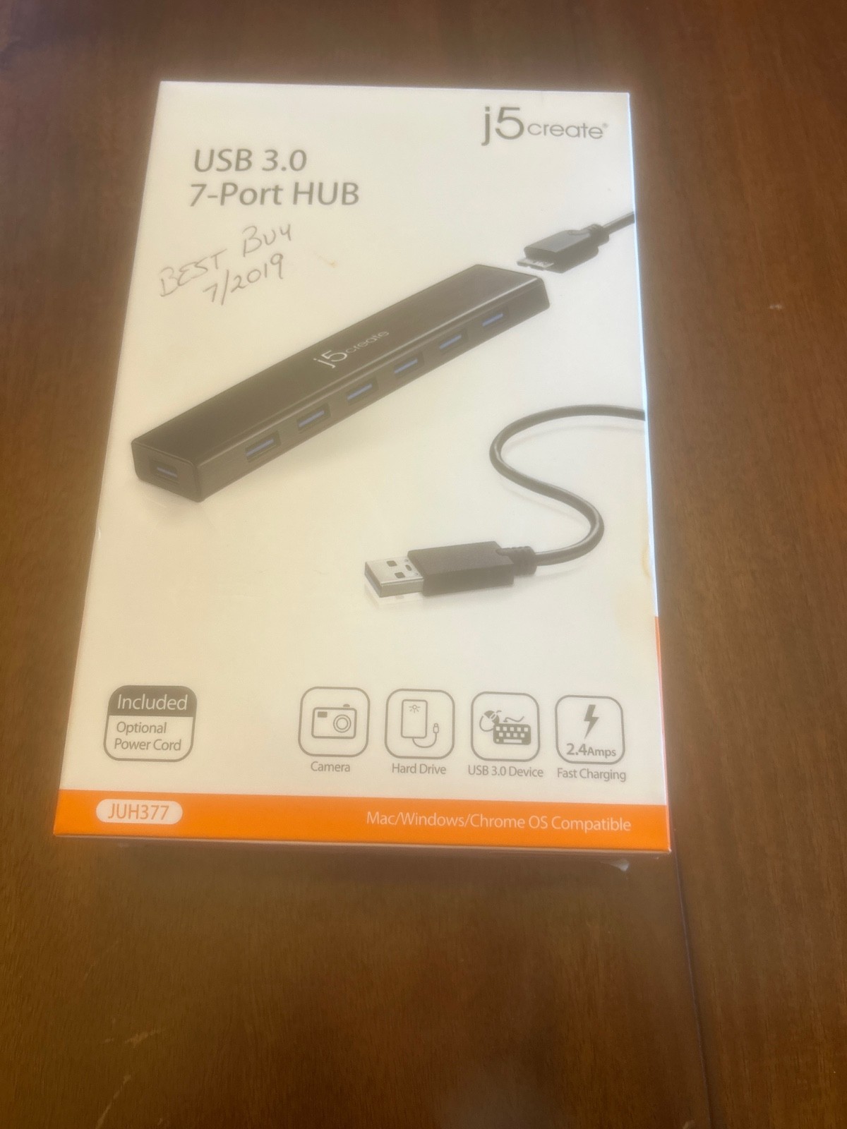 j5create JUH377 7-Port USB 3.0 Hub - Black (Bra