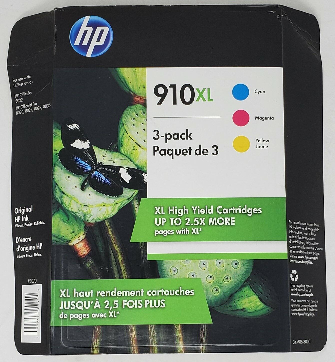 GENUINE HP 910XL Color Inks Cyan, Yellow, Magenta 3-Packs  (Exp: 2022)