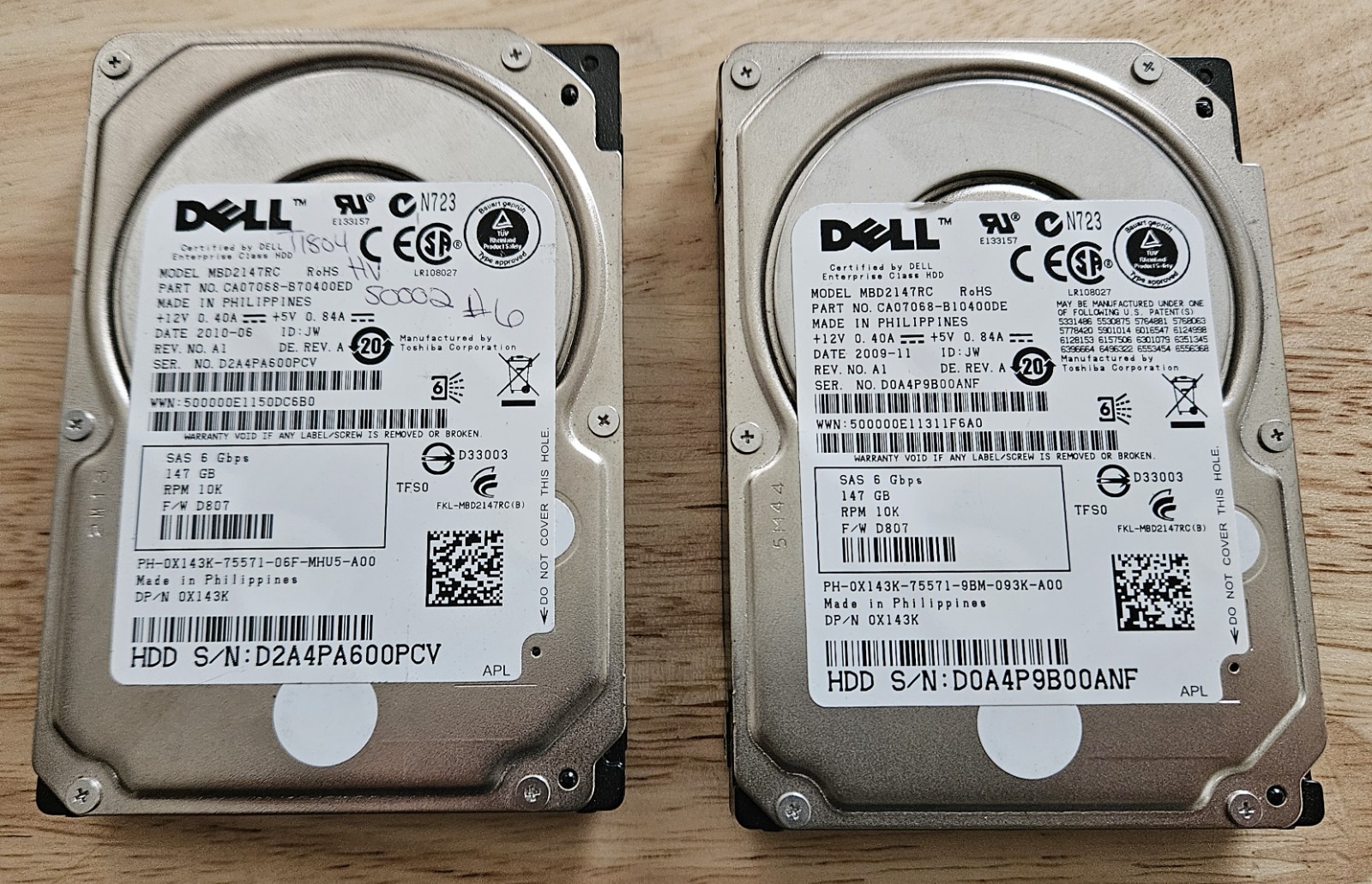 Lot of 2 DELL 146GB 10K RPM SAS 2.5INCH HARD DRIVE MBD2147RC DPN: X143K