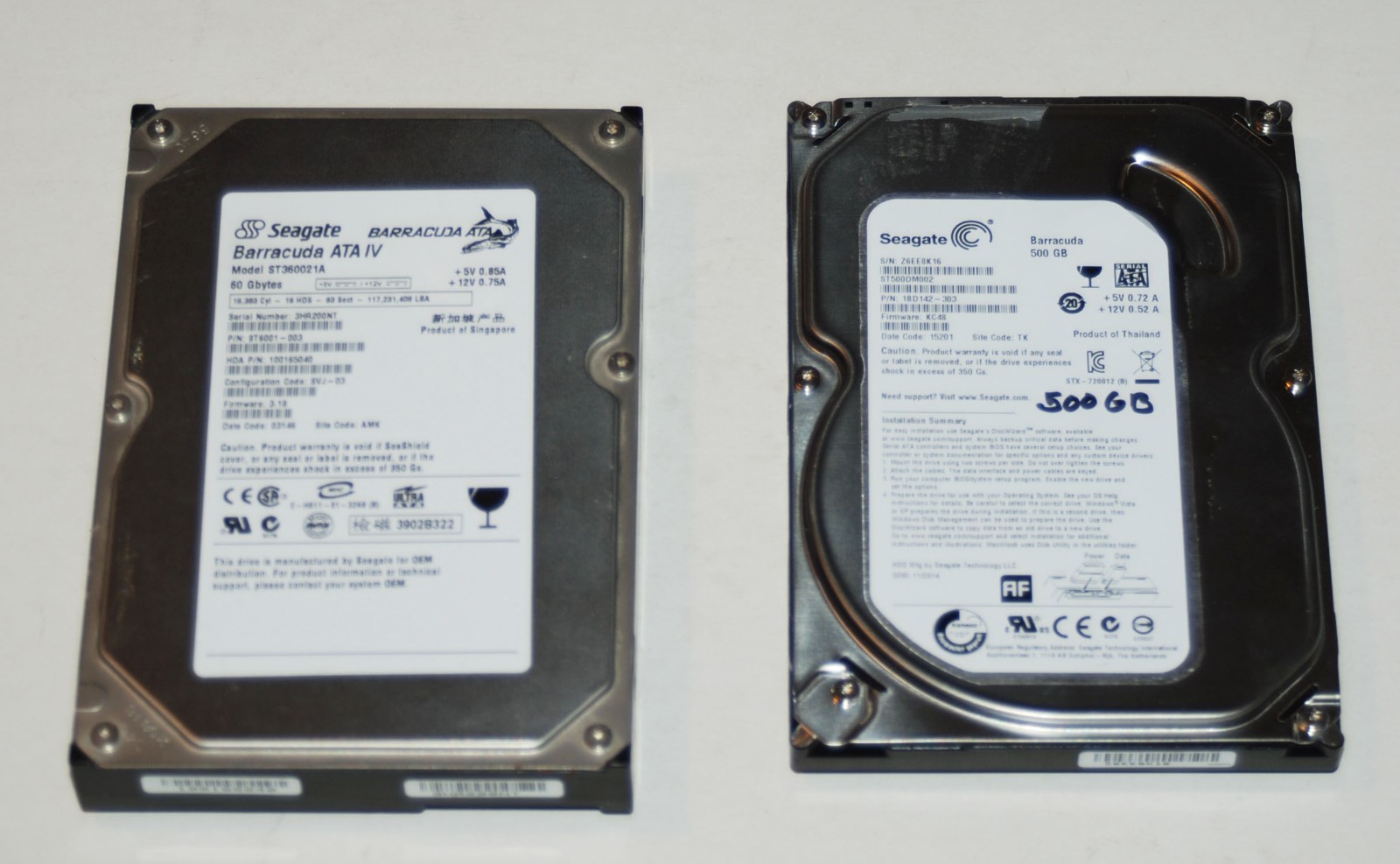 CP39 - Qty 2 Seagate Barracuda hard drives, 500GB 60GB
