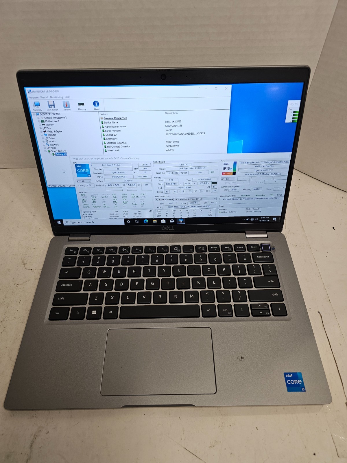 Dell Latitude 5420 i5-1135g7 8GB RAM 256GB SSD Win 10 NO AC #04